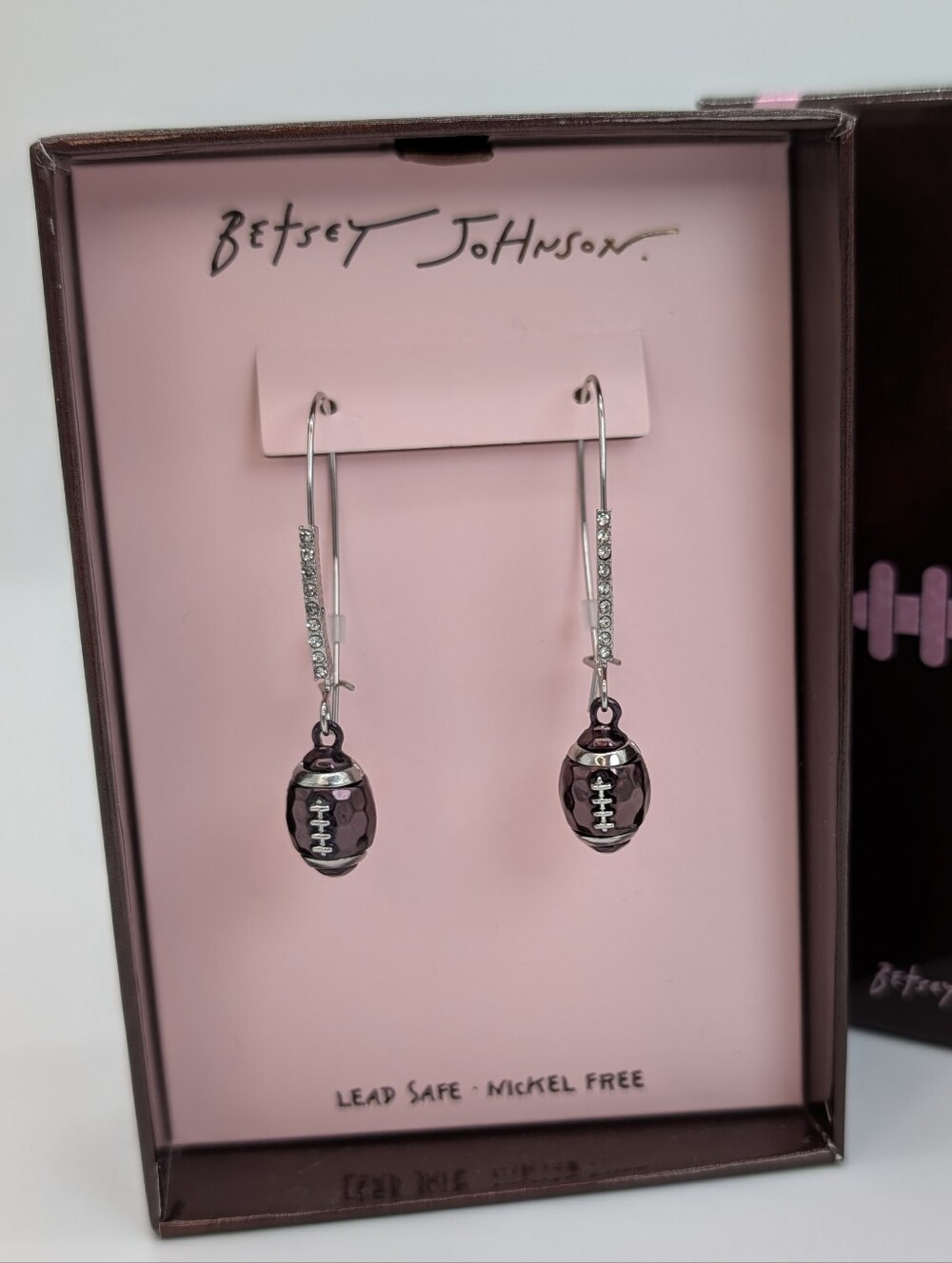 Betsey Johnson Football Rhinestone Dangle Earrings